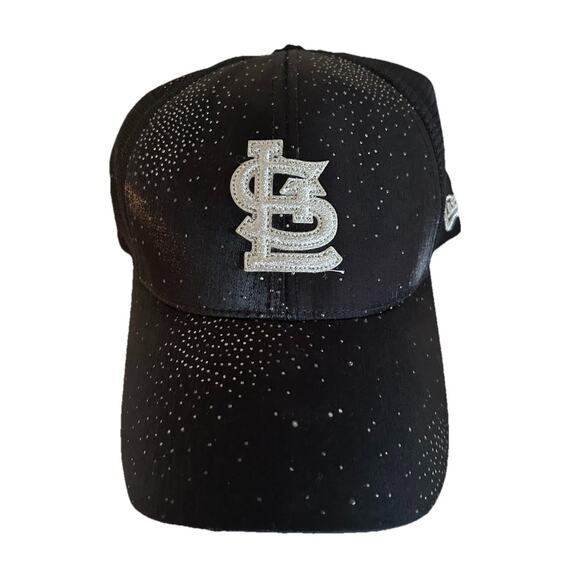St Louis STL Cardinals Black Cap Hat Womens Adjustable Bling New Era OS - Picture 1 of 6